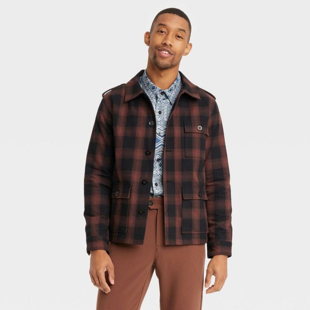 Houston White Adult Lightweight Plaid Chore Jacket - Brown S